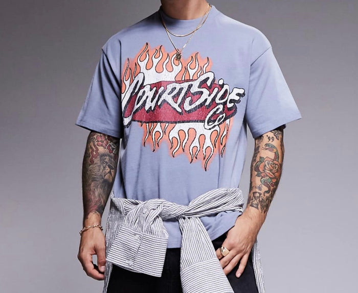 Courtside contrast logo oversized Tee in Blue