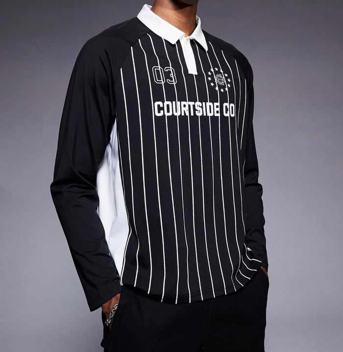 Courtside sports long sleeve logo detail panel top in black