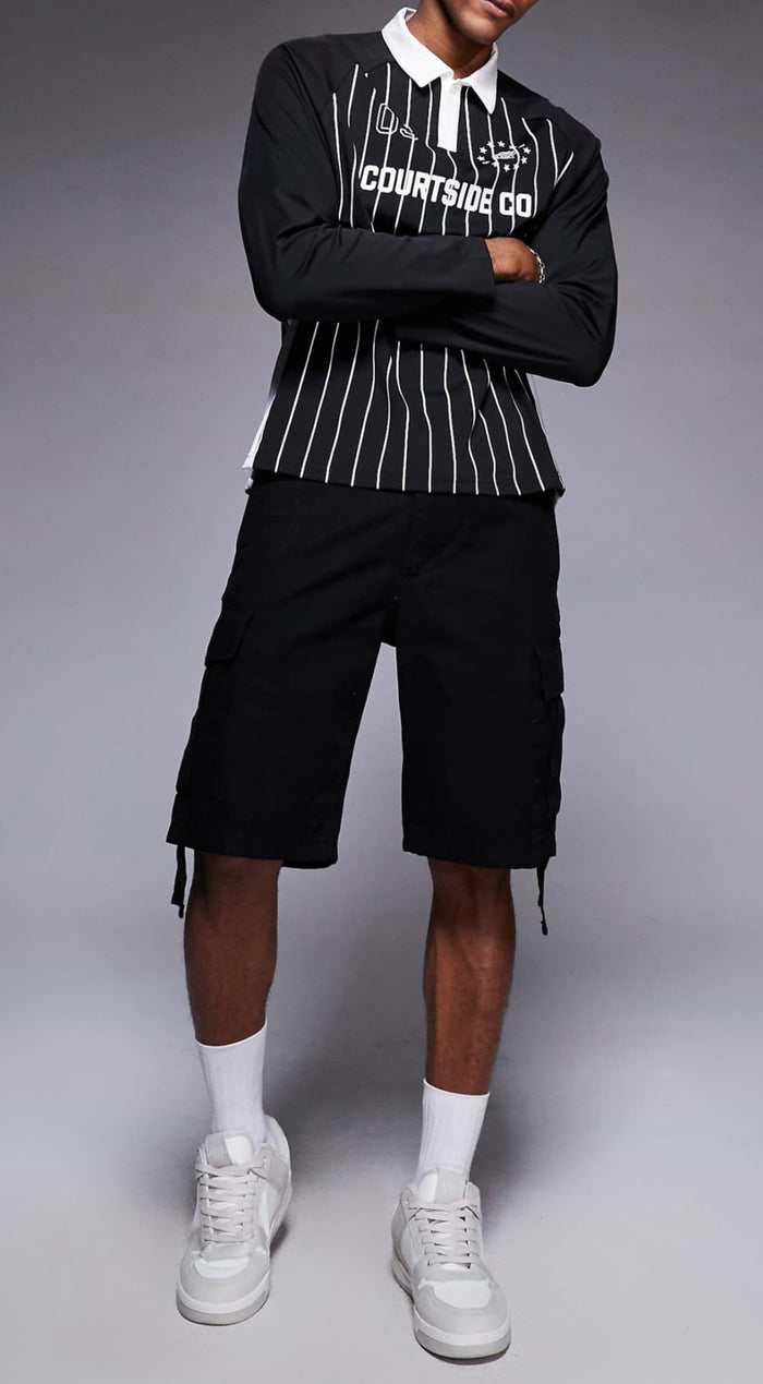 Courtside sports long sleeve logo detail panel top in black