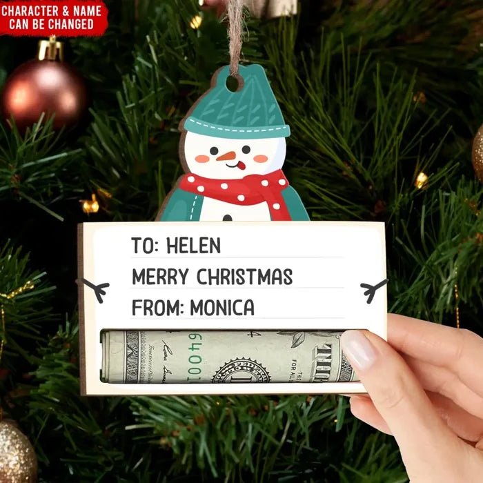 Cute Animal Merry Christmas - Personalized Wooden Ornament, Money Holder Ornament, Christmas Gift - ORN241