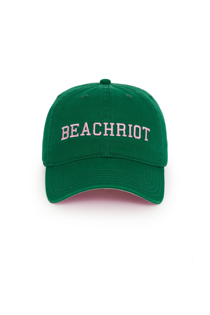 green baseball cap with pink Beach Riot embroidery