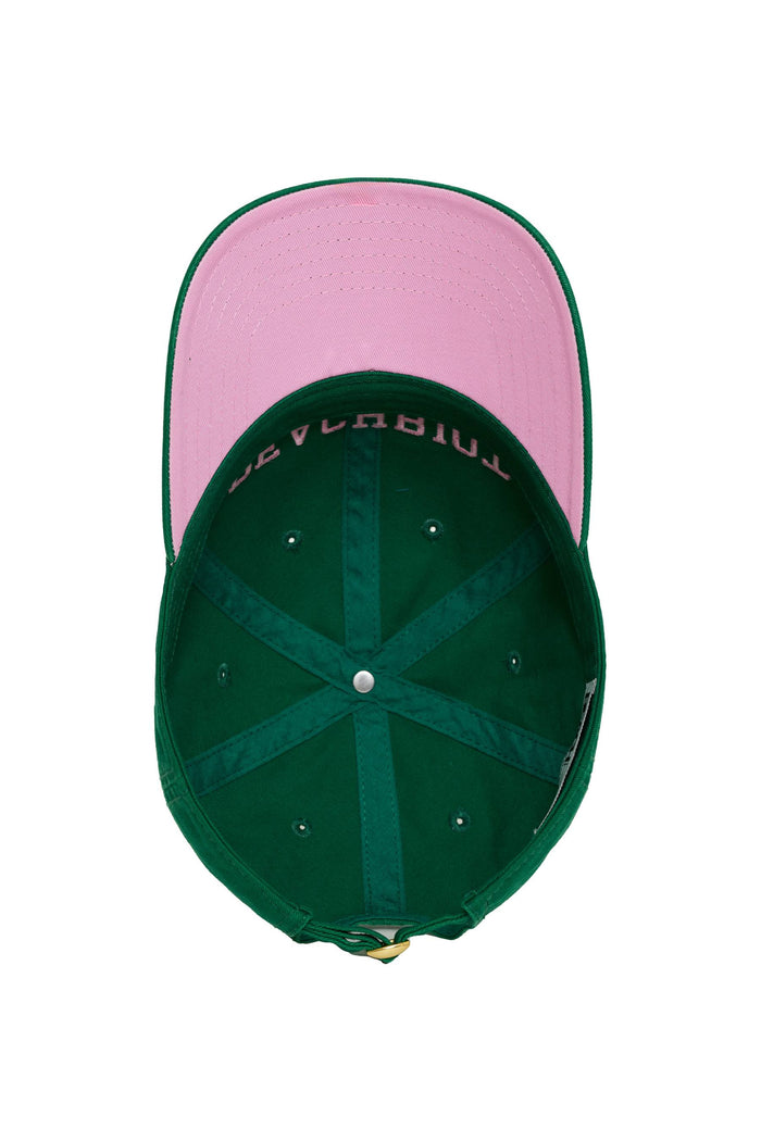 green baseball cap with pink Beach Riot embroidery
