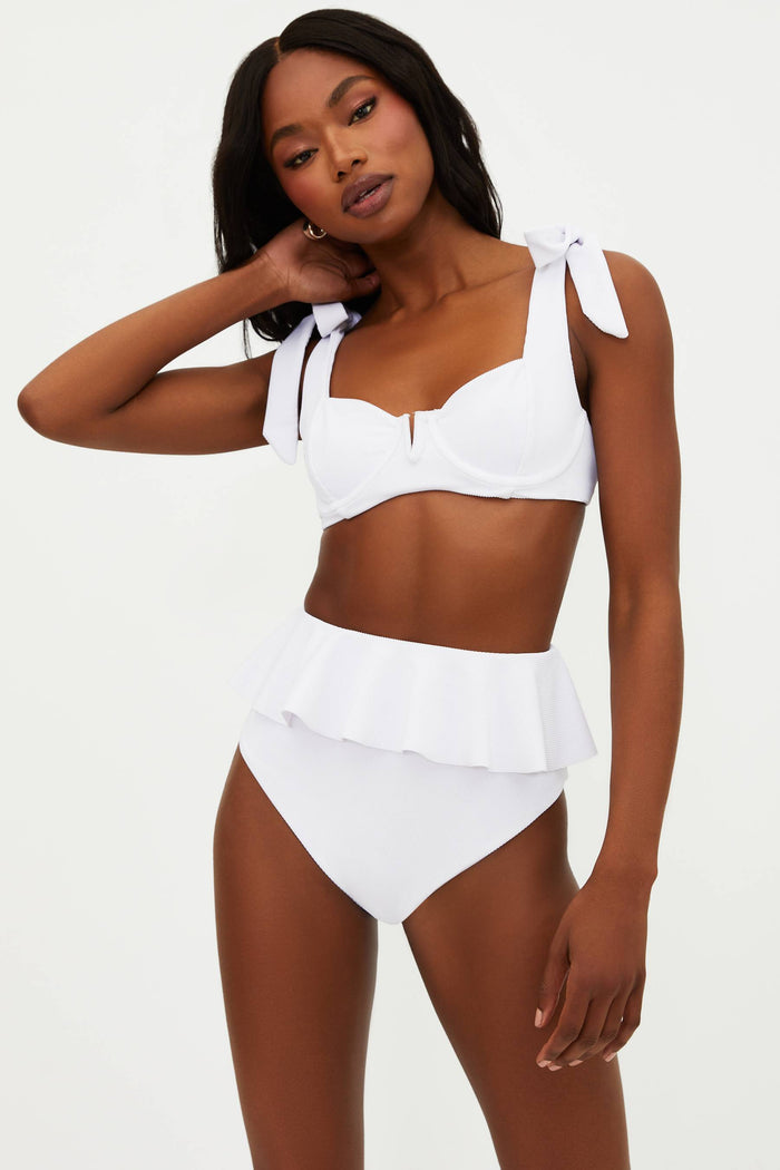 white ruffle swim bottom