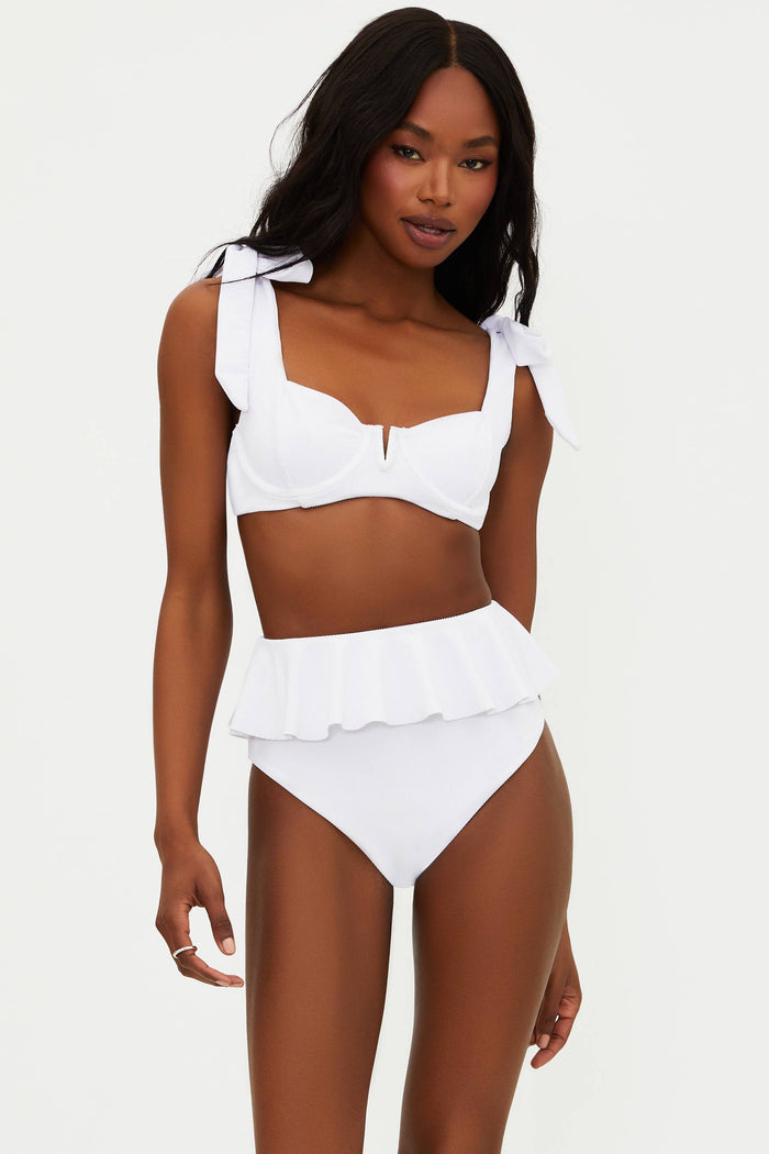 white ruffle swim bottom