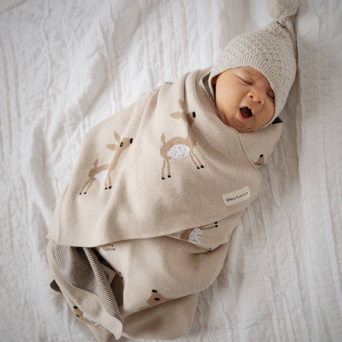 Bleu La La Baby Blanket Taupe Deer Swaddling Blanket