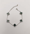 Delicate 925 Sterling Silver Green Mother of Pearl and Cubic Zirconia Clover Bracelet