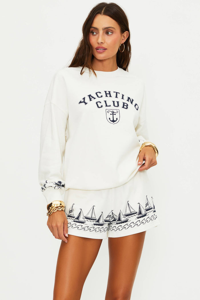 White regatta anchor sweatshirt with "Yachting club" text