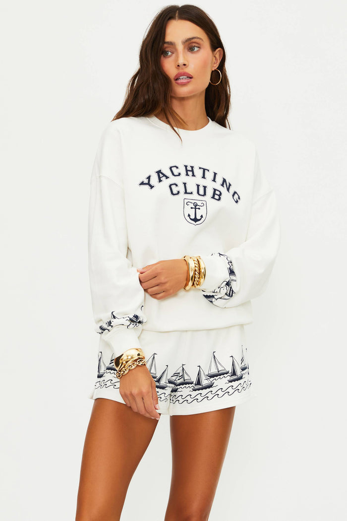 White regatta anchor sweatshirt with "Yachting club" text