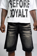 Distressed Denim Jorts - Black