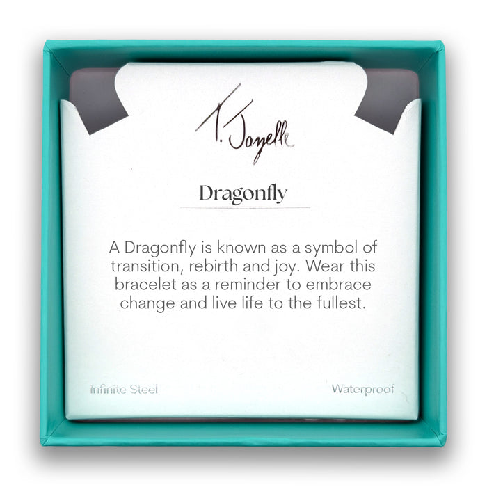 Dragonfly Charm with White Natural Agate Gemstone Bracelet