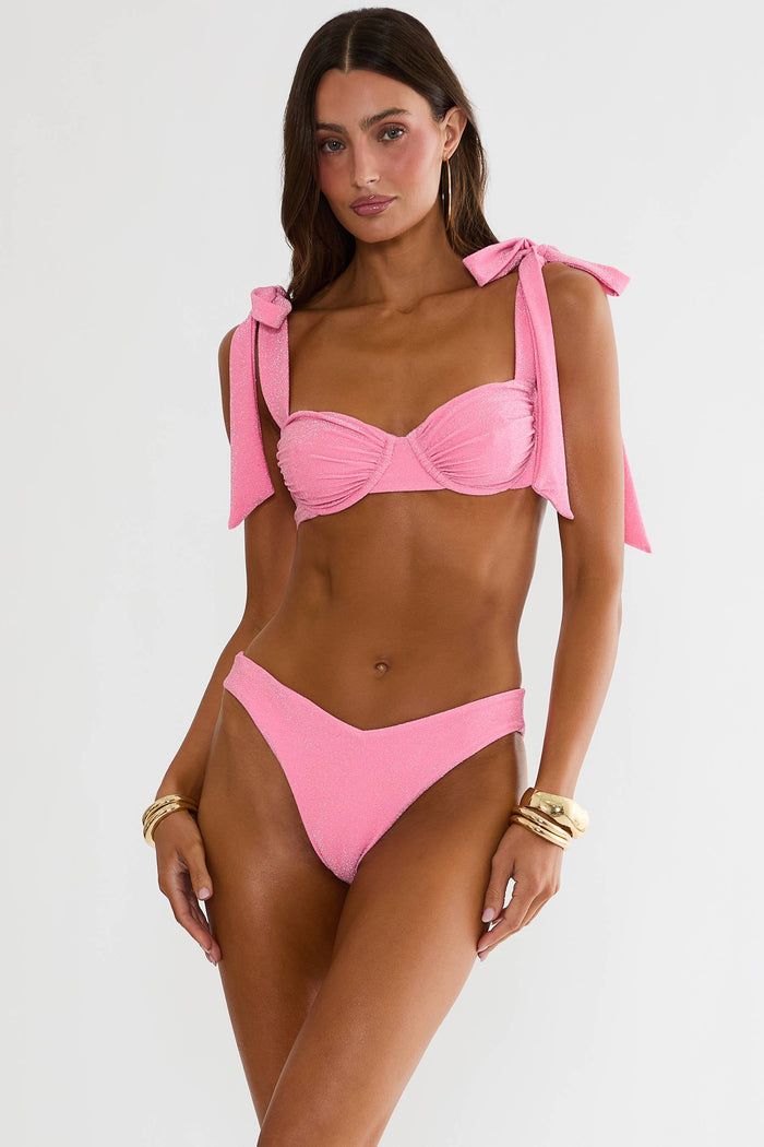 Pink shimmer underwire swim top