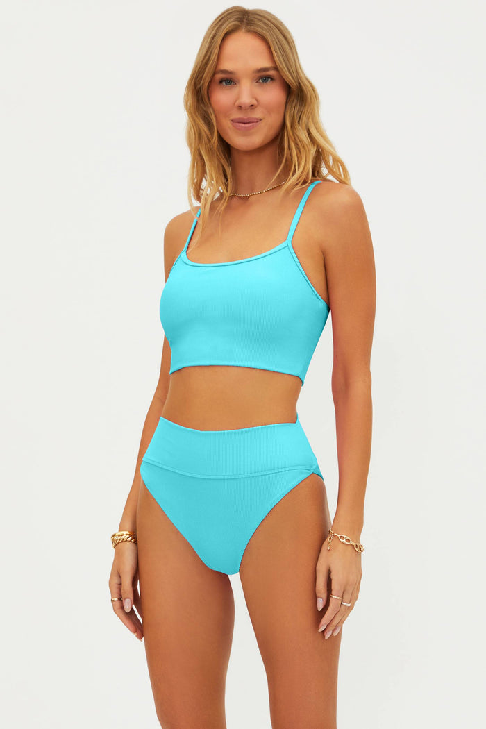 blue ribbed two piece swim set