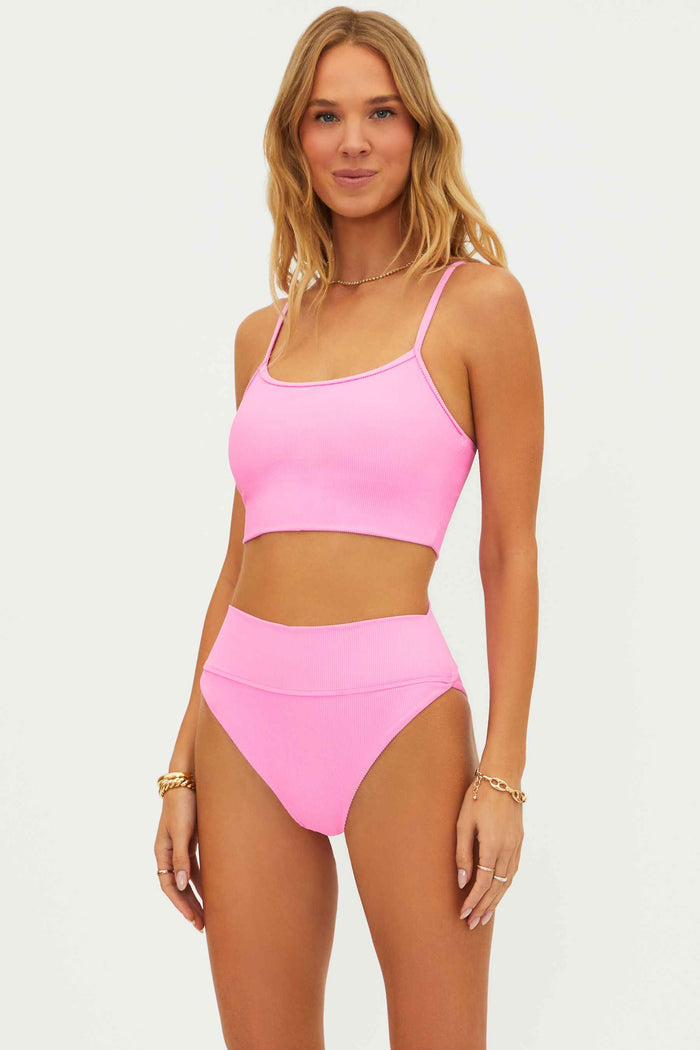 pink ribbed bralette swim top