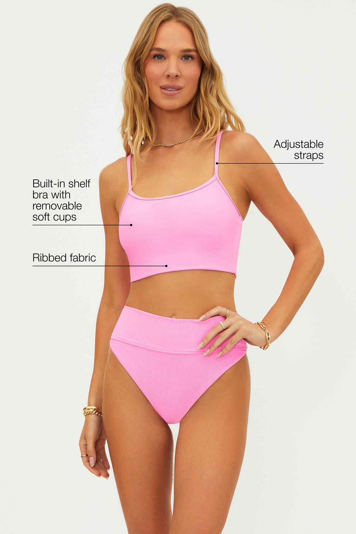 pink ribbed bralette swim top