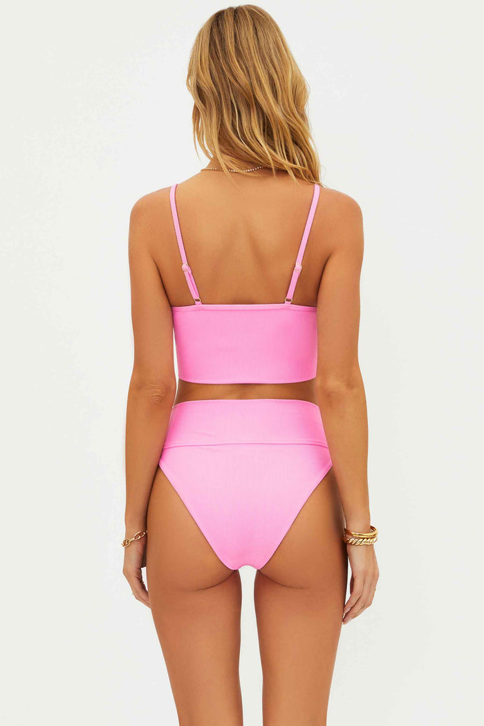 pink ribbed bralette swim top