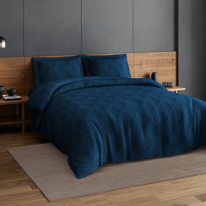 Elegance 100% Cotton Large Bedsheet, 300 TC, Geometric, Dark Blue