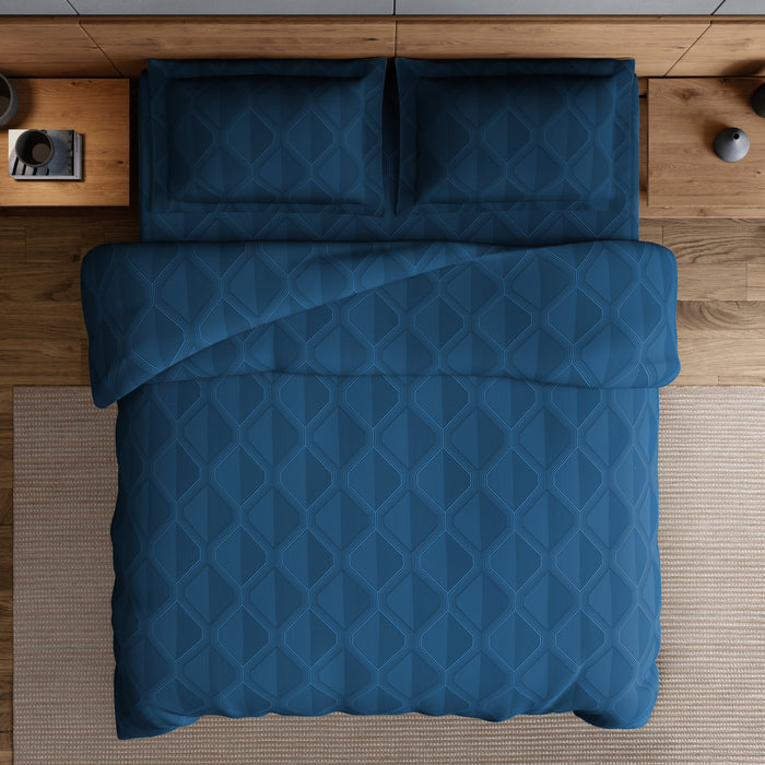 Elegance 100% Cotton Large Bedsheet, 300 TC, Geometric, Dark Blue