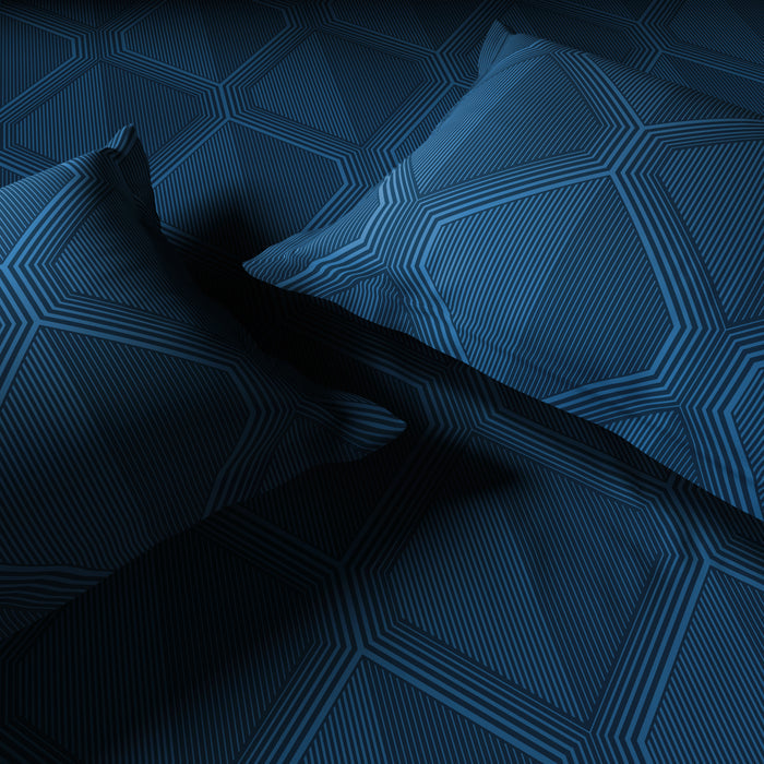 Elegance 100% Cotton Large Bedsheet, 300 TC, Geometric, Dark Blue