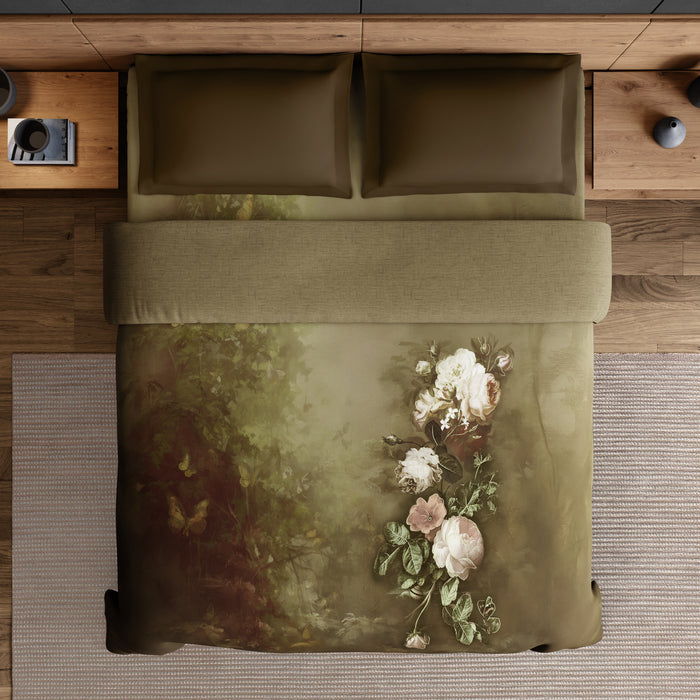 Elegance Noir 100% Cotton Double Quilt, 210TC, Floral, Brown