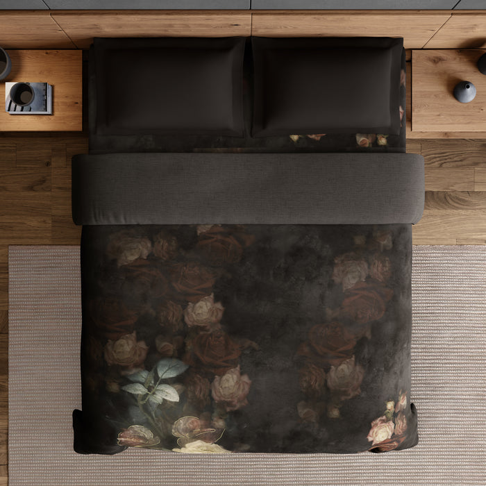 Elegance Noir 100% Cotton Double Quilt, 210TC, Floral, Dark Brown