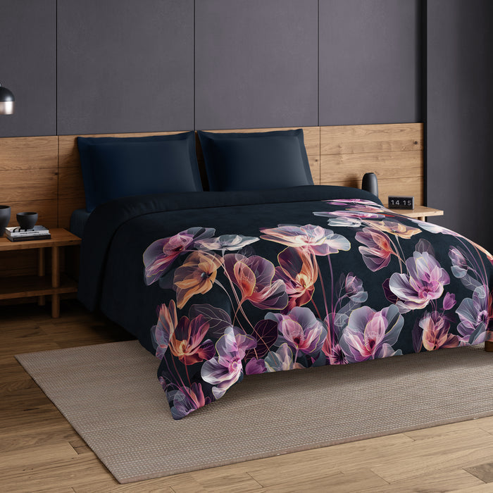 Elegance Noir 100% Cotton Double Quilt, 210TC, Floral, Dark Teal