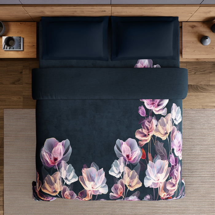 Elegance Noir 100% Cotton Double Quilt, 210TC, Floral, Dark Teal