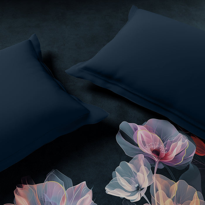 Elegance Noir 100% Cotton Double Quilt, 210TC, Floral, Dark Teal