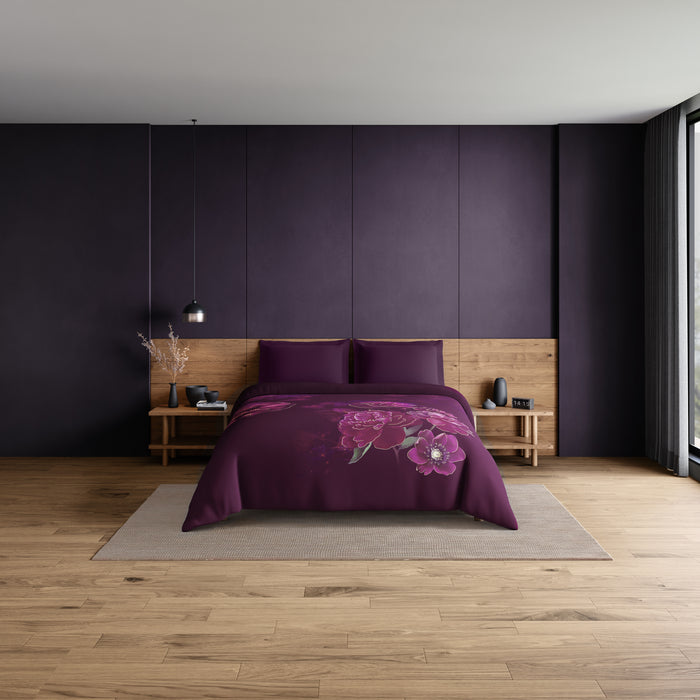 Elegance Noir 100% Cotton Double Quilt, 210TC, Floral, Dark Violet