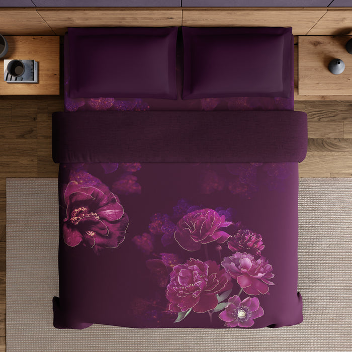 Elegance Noir 100% Cotton Double Quilt, 210TC, Floral, Dark Violet