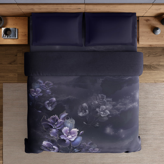 Elegance Noir 100% Cotton Double Quilt, 210TC, Floral, Dark Violet