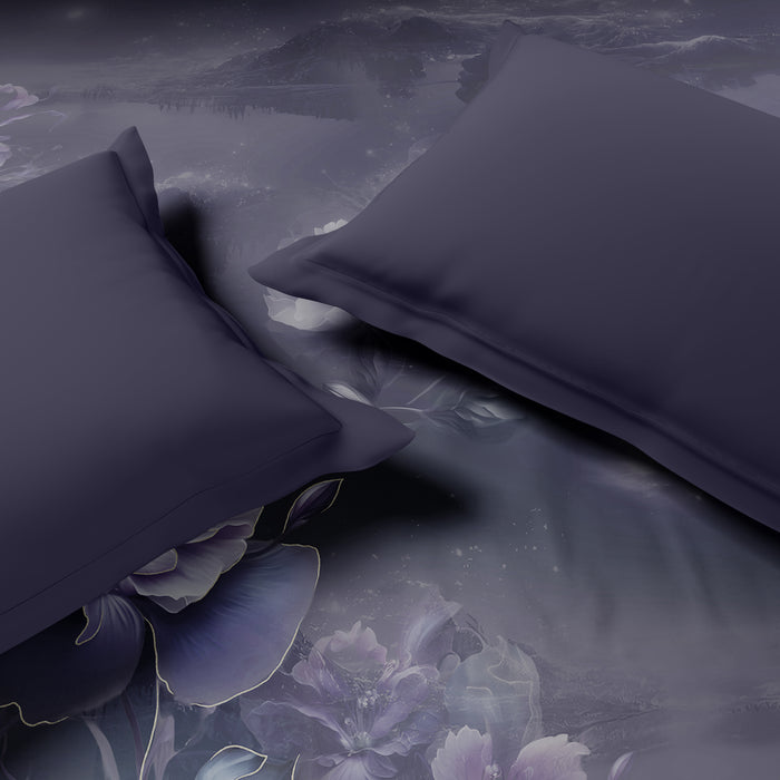 Elegance Noir 100% Cotton Double Quilt, 210TC, Floral, Dark Violet