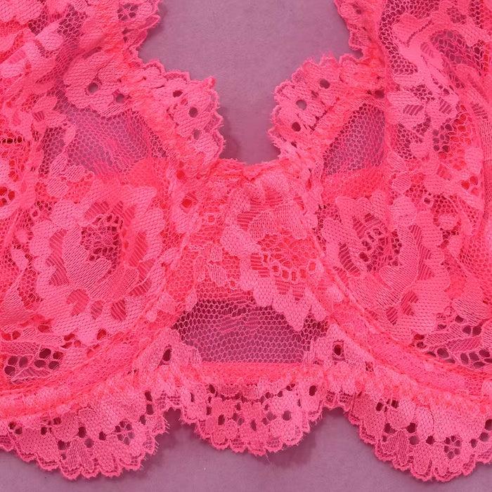 Elegant 3D Embroidered Lace Lingerie for Mature Women with Medium Control and Tassel Hollow Design