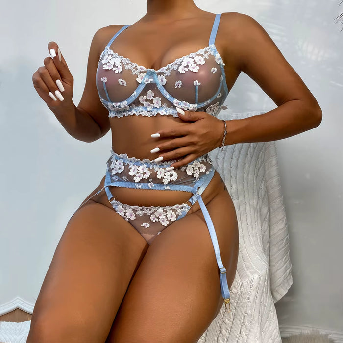 Elegant Women's Lace Lingerie Set with Steel Ring Details