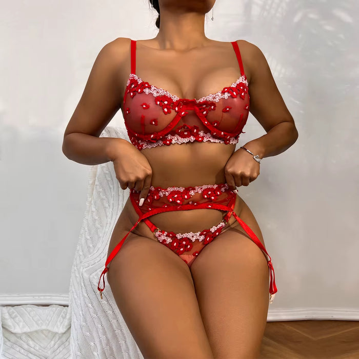 Elegant Women's Lace Lingerie Set with Steel Ring Details