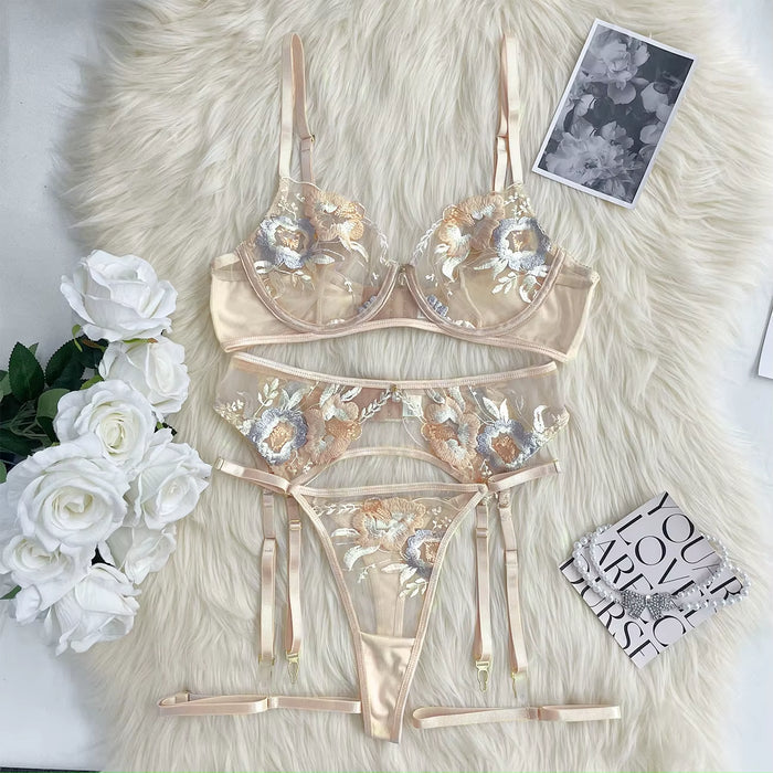 Elegant Women's Lingerie Set with Embroidery and Sheer Design