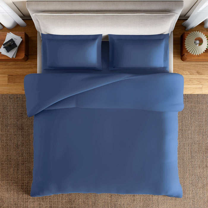 Essentials 100% Cotton Fitted King Bedsheet, 170 TC, Solid, Dark Blue