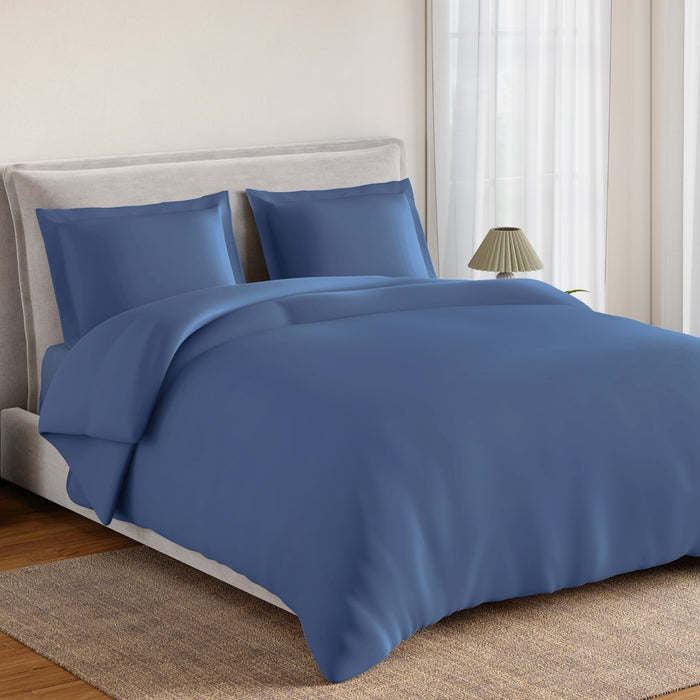 Essentials 100% Cotton Fitted King Bedsheet, 170 TC, Solid, Dark Blue