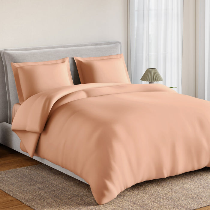 Essentials 100% Cotton Fitted King Bedsheet, 170 TC, Solid, Light Orange