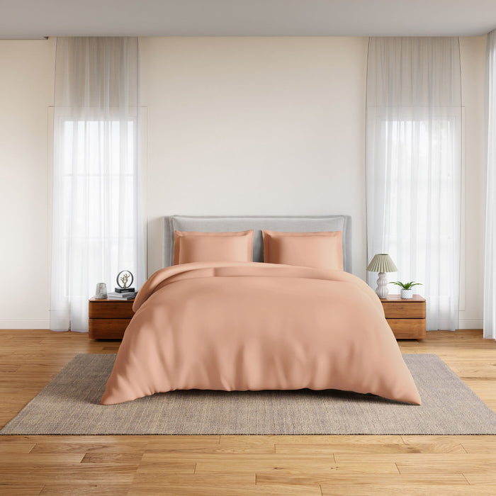 Essentials 100% Cotton Fitted King Bedsheet, 170 TC, Solid, Light Orange
