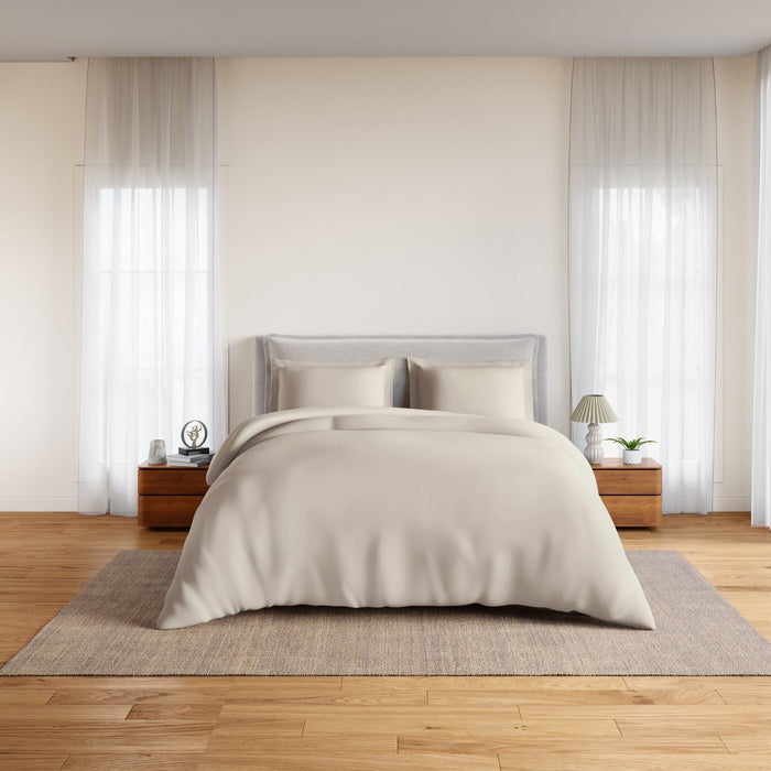 Essentials 100% Cotton Fitted Queen Bedsheet, 170 TC, Solid, Beige