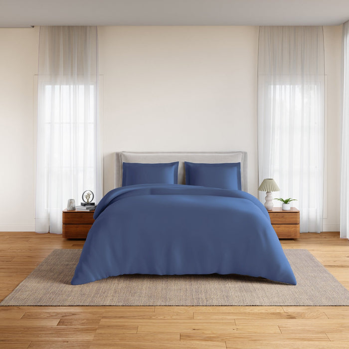 Essentials 100% Cotton Fitted Queen Bedsheet, 170 TC, Solid, Dark Blue