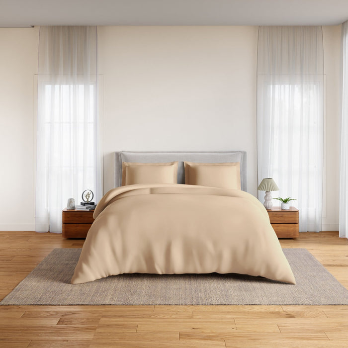 Essentials 100% Cotton Fitted Queen Bedsheet, 170 TC, Solid, Light Orange