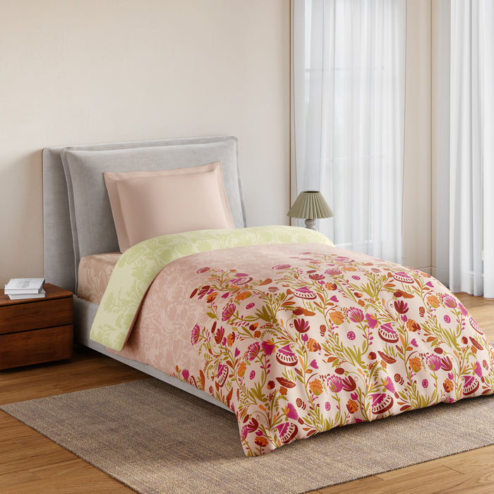 Essentials 100% Cotton Single Quilt, 144 TC, Floral, Blush