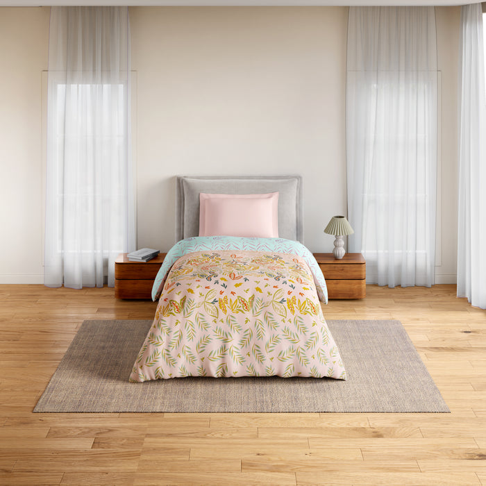Essentials 100% Cotton Single Quilt, 144 TC, Floral, Light Blush