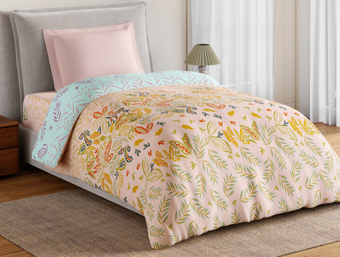 Essentials 100% Cotton Single Quilt, 144 TC, Floral, Light Blush