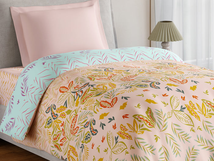 Essentials 100% Cotton Single Quilt, 144 TC, Floral, Light Blush