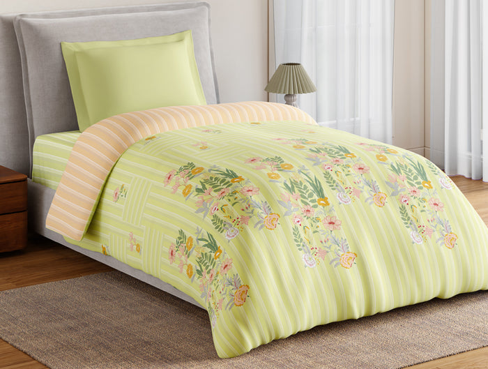 Essentials 100% Cotton Single Quilt, 144 TC, Floral, Light Green