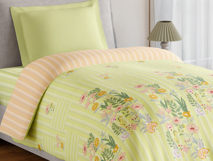Essentials 100% Cotton Single Quilt, 144 TC, Floral, Light Green