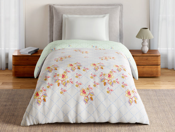 Essentials 100% Cotton Single Quilt, 144 TC, Floral, Light Grey