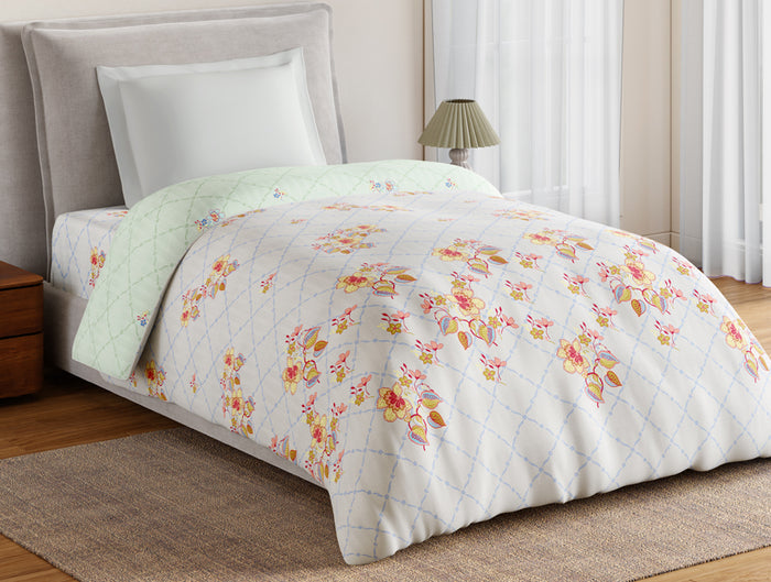 Essentials 100% Cotton Single Quilt, 144 TC, Floral, Light Grey